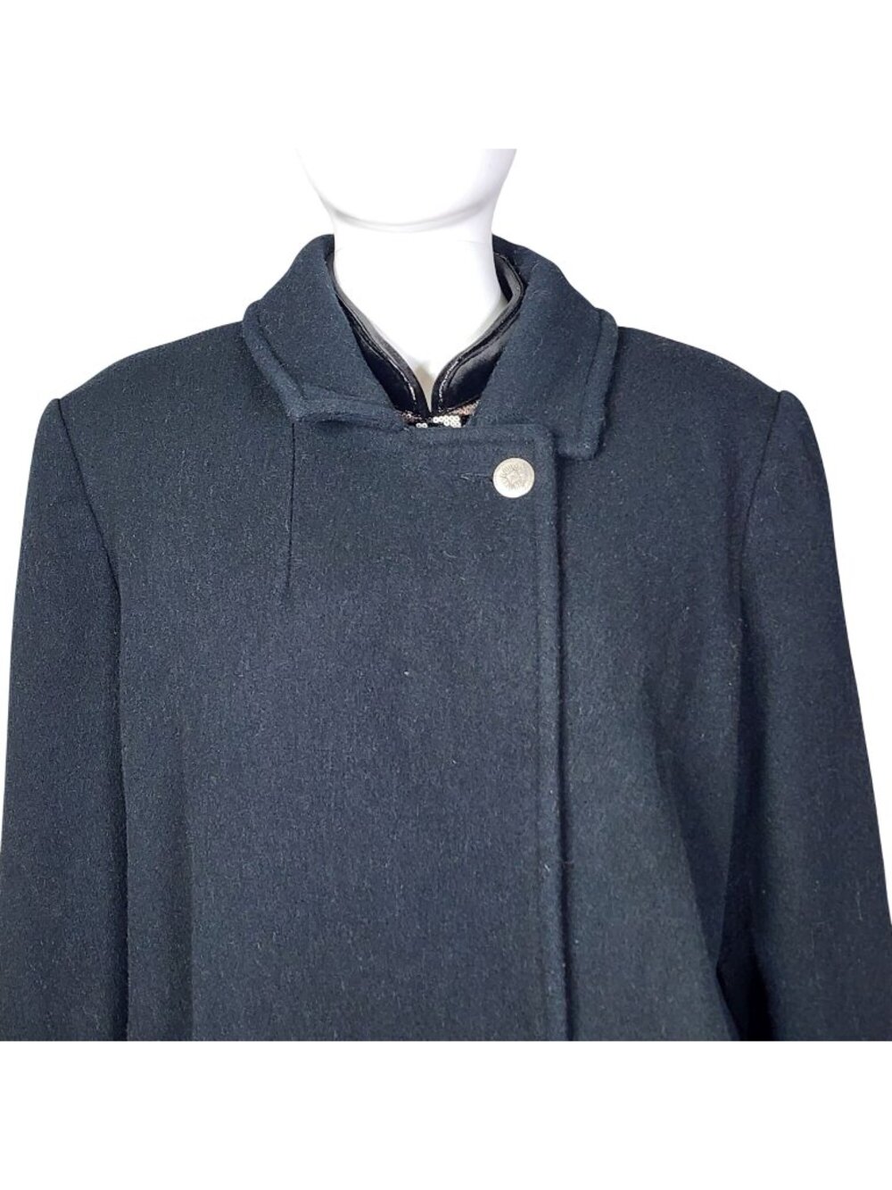 Noble Fashions Vintage Dark Navy Wool Overcoat, Women's Large